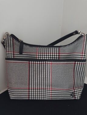 Lauren Ralph Lauren Black, White & Red Houndstooth Shoulder Bag